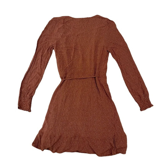 Abercrombie and Fitch Burnt Orange polka dot long sleeve wrap Dress Mini Small T - Picture 3 of 7